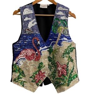 Sweet Lady Vintage Beaded Flamingo Beach Vest